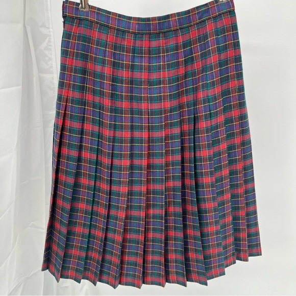 Vintage Wool Plaid Pleated Tartan Skirt Size 16 Edinburgh Made In Scotland Lined - Picture 7 of 9